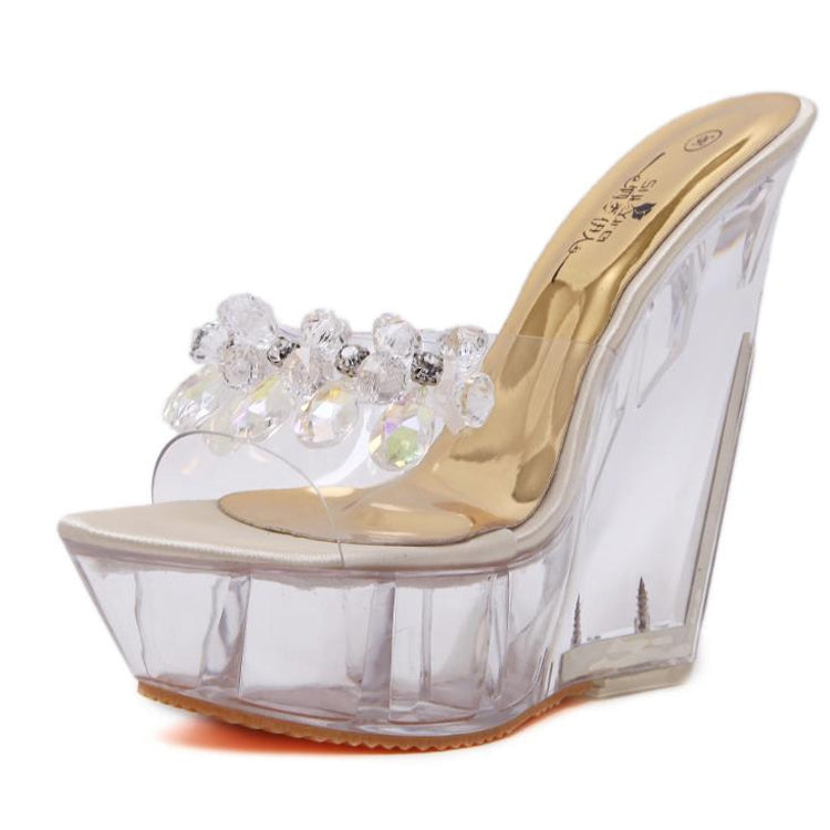Women Diamond 14cm  High-heeled Slippers Crystal Waterproof Non Slip Bottom Thick Sandals, Shoe Size:39
