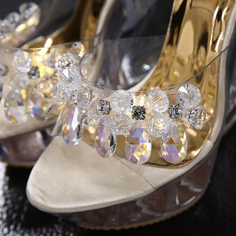 Women Diamond 14cm  High-heeled Slippers Crystal Waterproof Non Slip Bottom Thick Sandals, Shoe Size:39