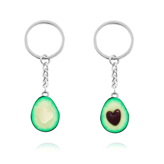 2 PCS Cute Fruit Jewelry Avocado Heart-shaped Handmade Shree-dimensional Soft Ceramic Keychain
