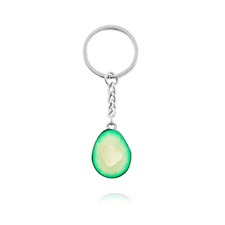 2 PCS Cute Fruit Jewelry Avocado Heart-shaped Handmade Shree-dimensional Soft Ceramic Keychain