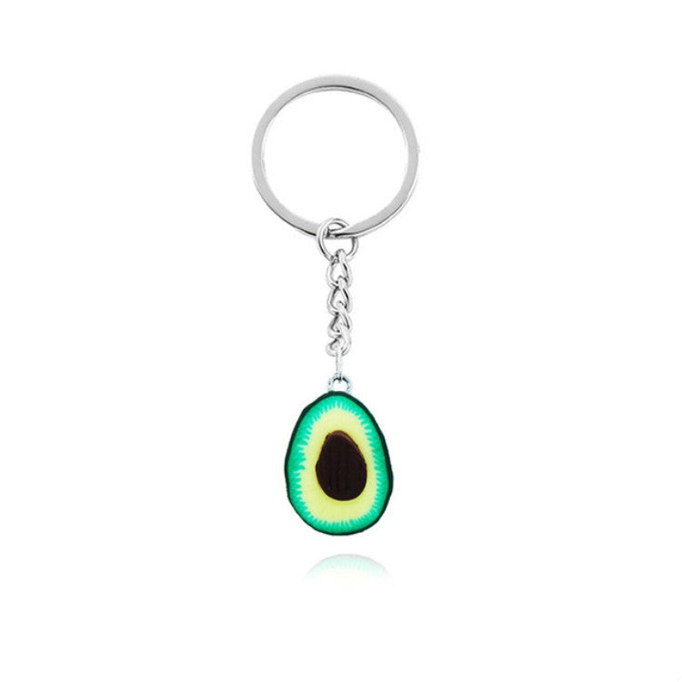 2 PCS Cute Fruit Jewelry Avocado Heart-shaped Handmade Shree-dimensional Soft Ceramic Keychain