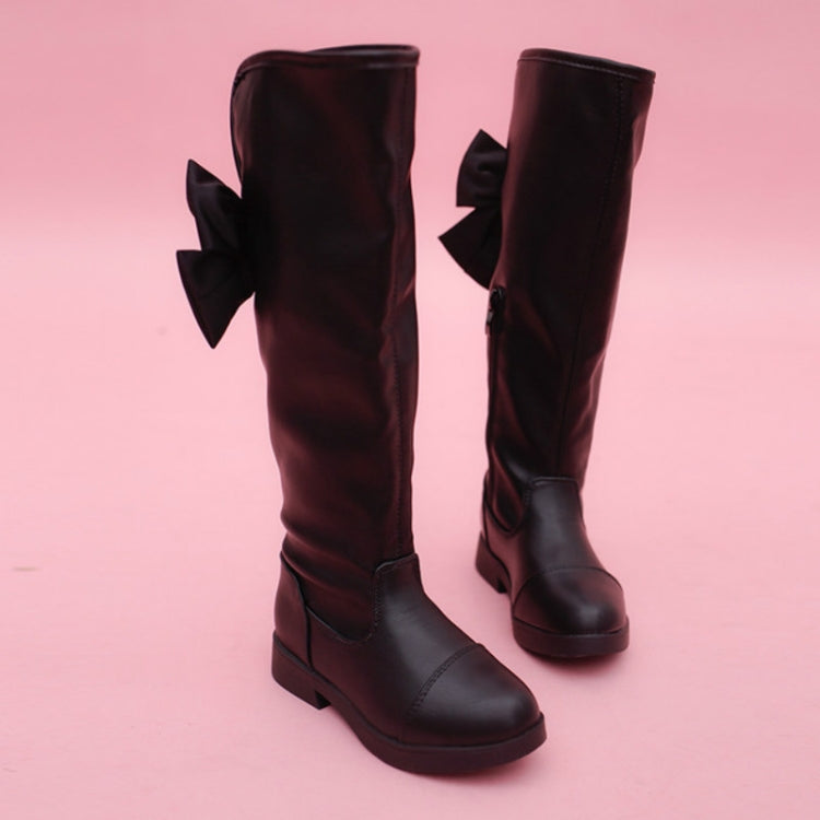 Girl Black Over-The-Knee High Boots With Bow, Size:25, Color:Black Without Cotton