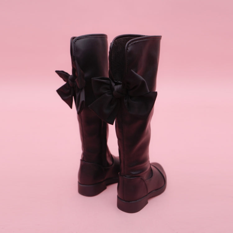 Girl Black Over-The-Knee High Boots With Bow, Size:34, Color:Black With Cotton