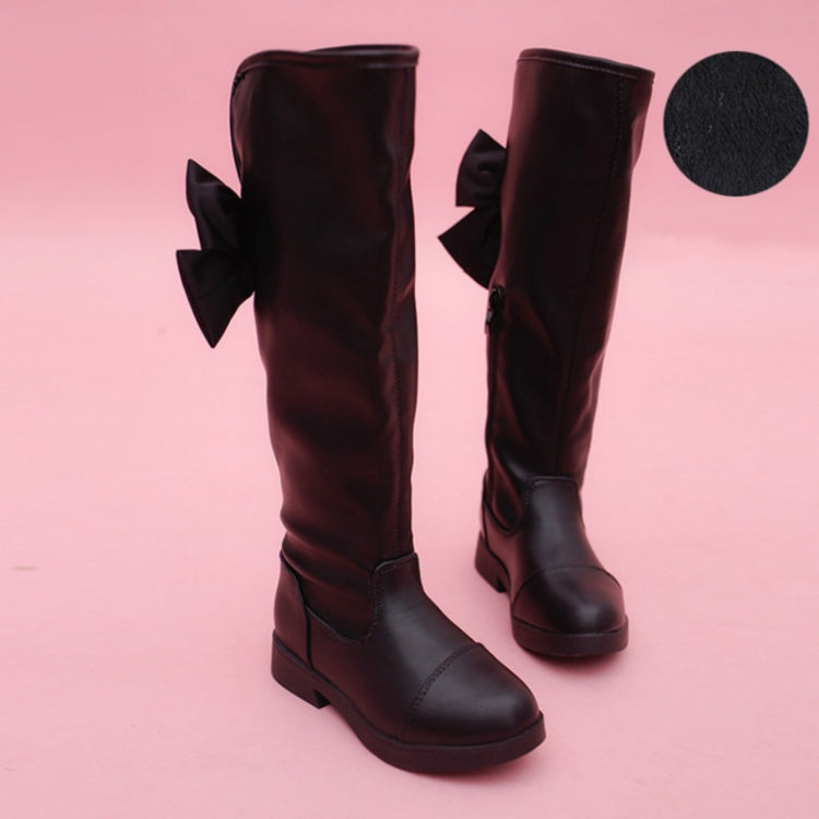Girl Black Over-The-Knee High Boots With Bow, Size:36, Color:Black With Cotton