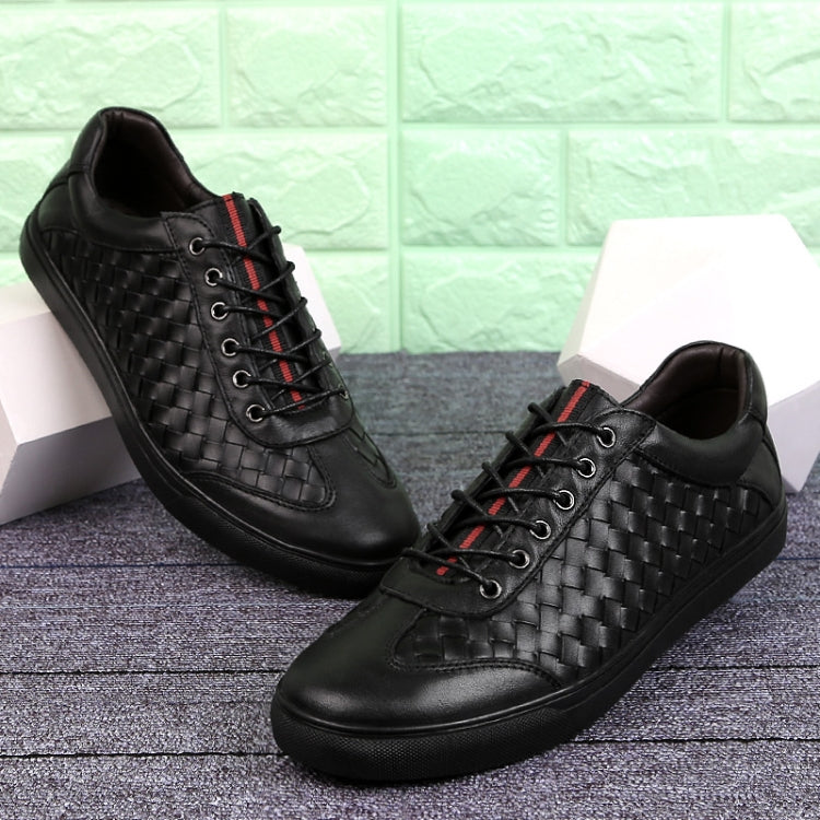 Business Leather Woven Casual Men Shoes, Shoe Size:38(Black)