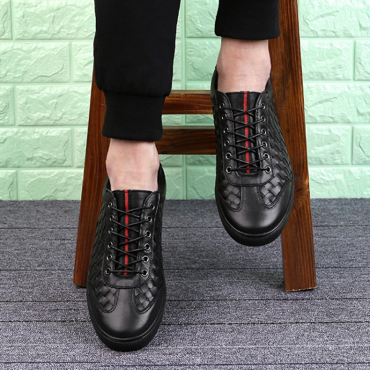 Business Leather Woven Casual Men Shoes, Shoe Size:38(Black)