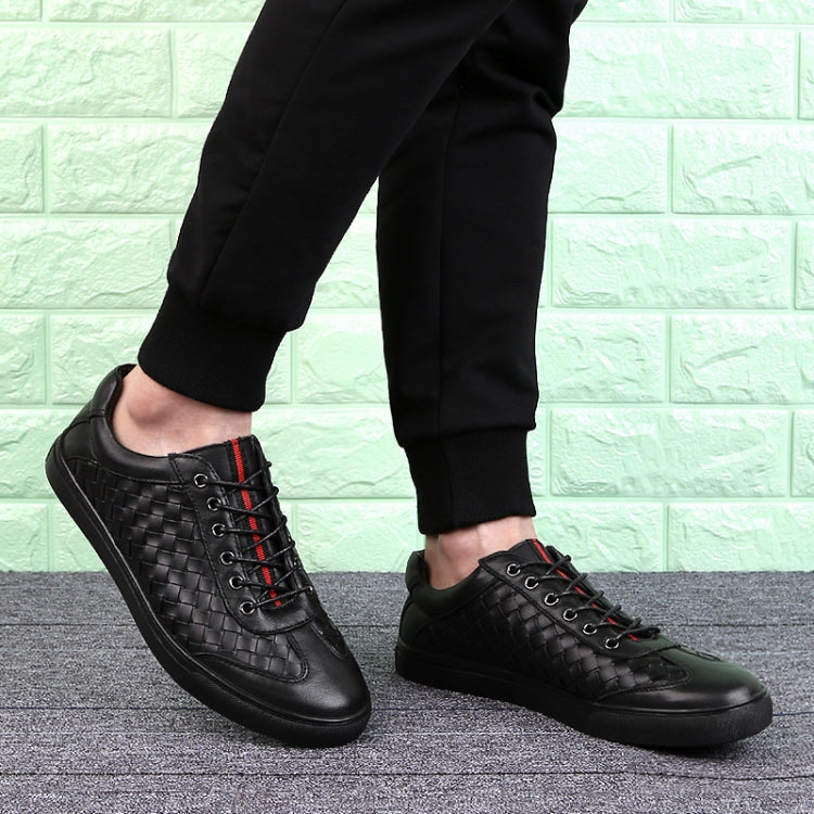 Business Leather Woven Casual Men Shoes, Shoe Size:43(Black)