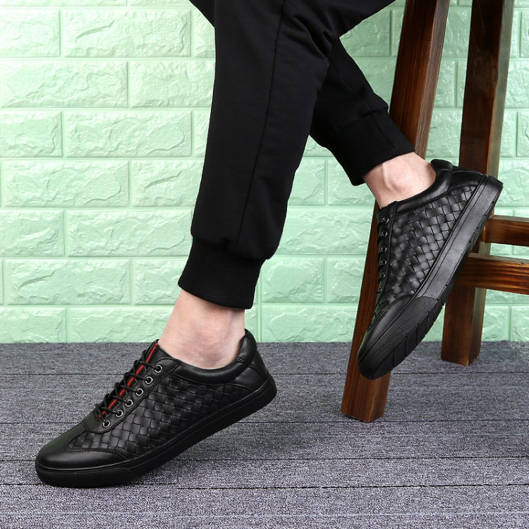 Business Leather Woven Casual Men Shoes, Shoe Size:43(Black)