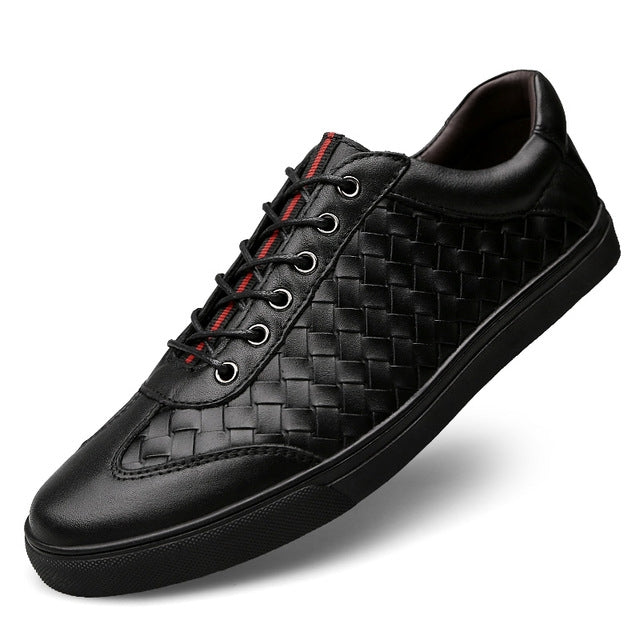 Business Leather Woven Casual Men Shoes, Shoe Size:45(Black)