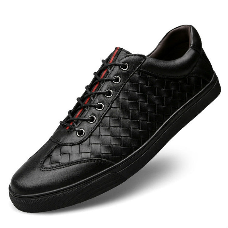 Business Leather Woven Casual Men Shoes, Shoe Size:45(Black)
