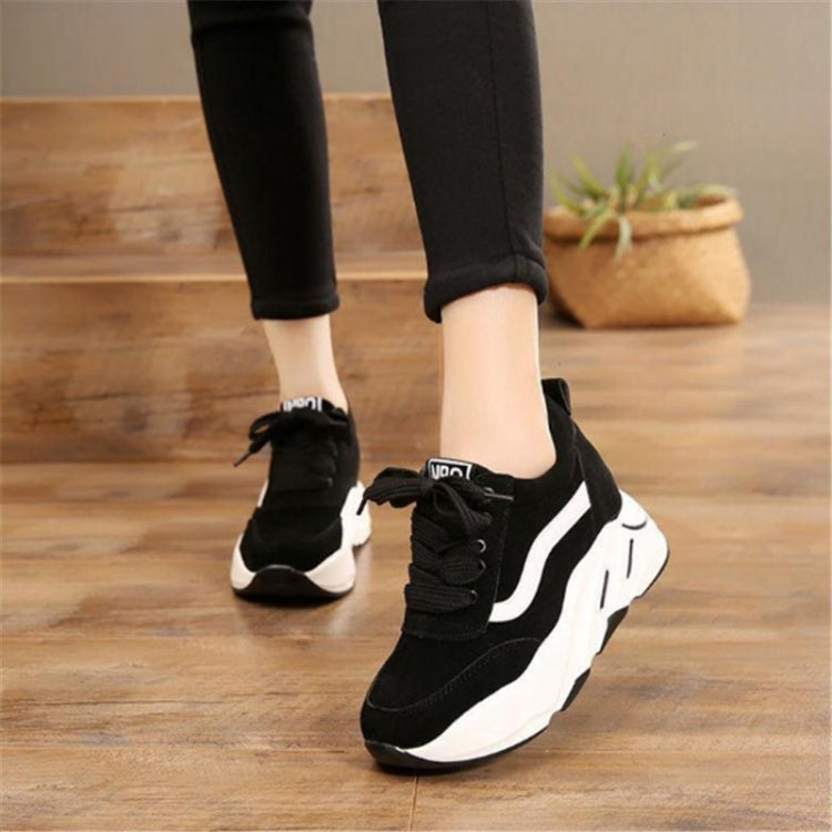 Women Thick Soles Frosted Sneakers Shoes, Size:35(Black)