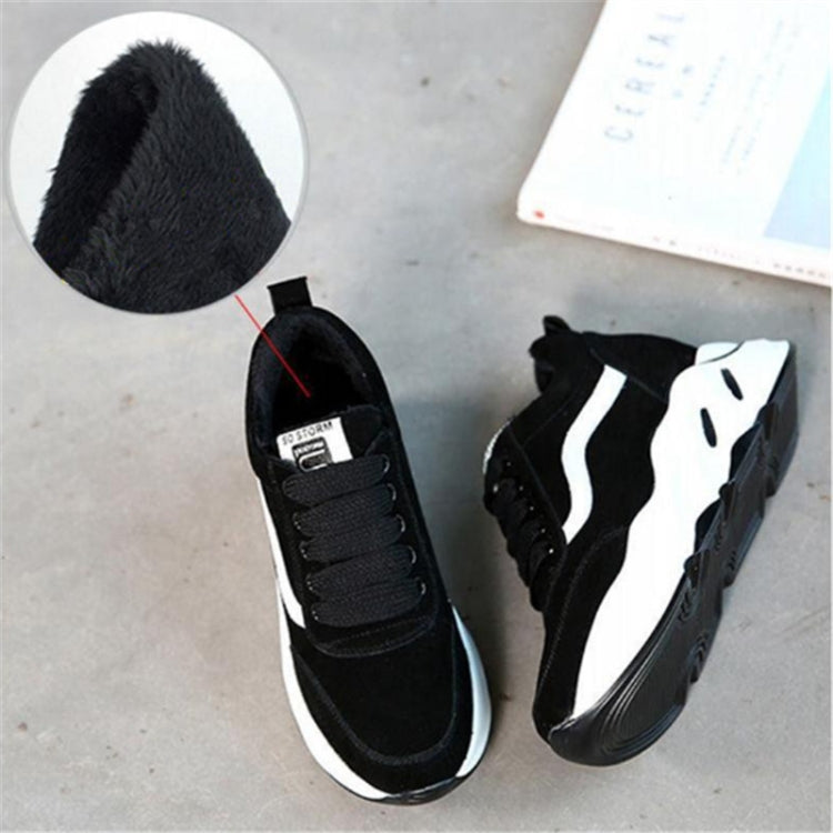 Women Thick Soles Frosted Sneakers Shoes, Size:35(Black)