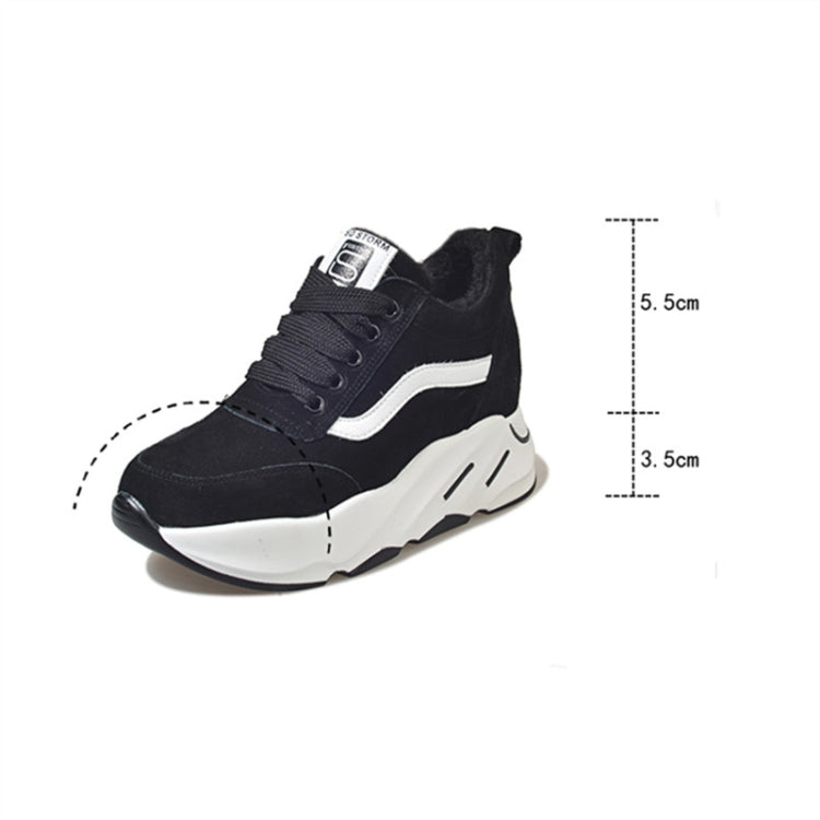 Women Thick Soles Frosted Sneakers Shoes, Size:36(Black)