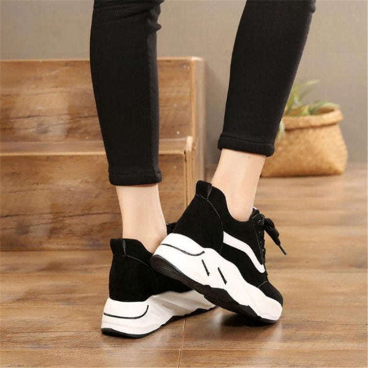 Women Thick Soles Frosted Sneakers Shoes, Size:36(Black)