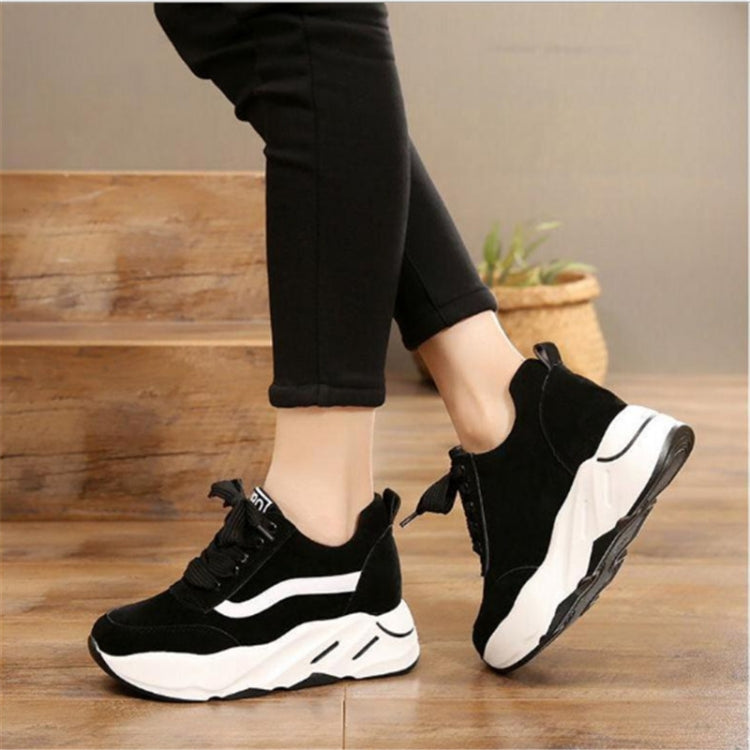 Women Thick Soles Frosted Sneakers Shoes, Size:39(Black)