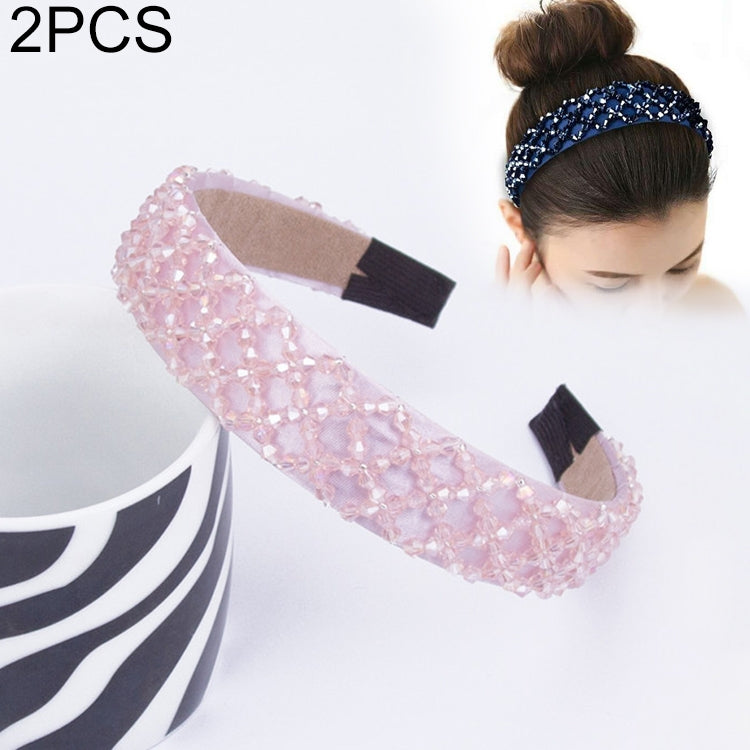2 PCS Women Simple Wide-brimmed Crystal Beaded Headband