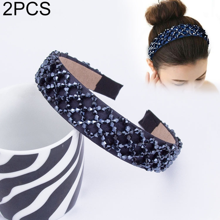2 PCS Women Simple Wide-brimmed Crystal Beaded Headband