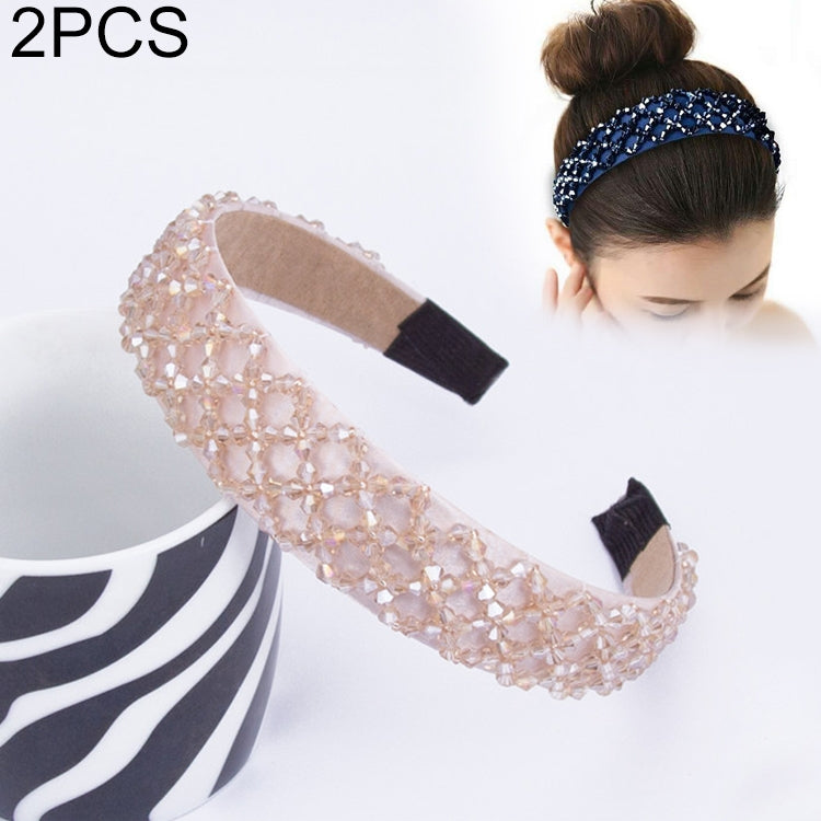 2 PCS Women Simple Wide-brimmed Crystal Beaded Headband