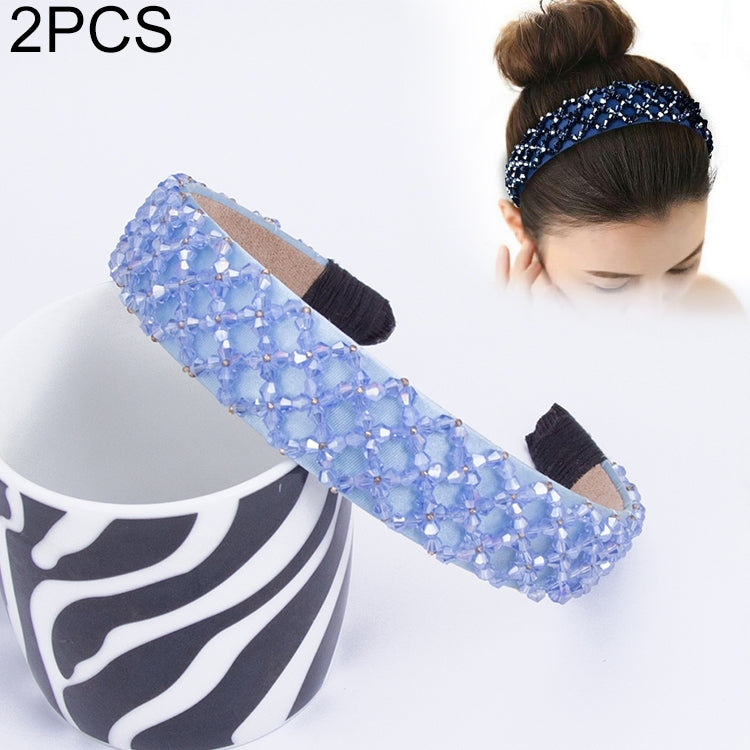 2 PCS Women Simple Wide-brimmed Crystal Beaded Headband