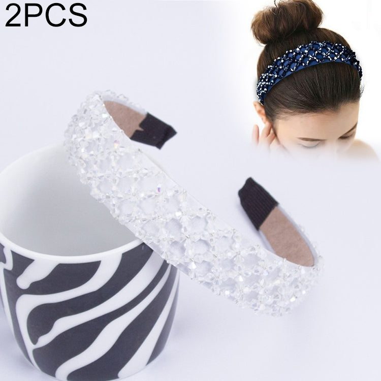 2 PCS Women Simple Wide-brimmed Crystal Beaded Headband