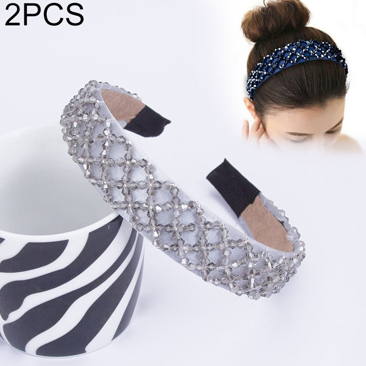 2 PCS Women Simple Wide-brimmed Crystal Beaded Headband