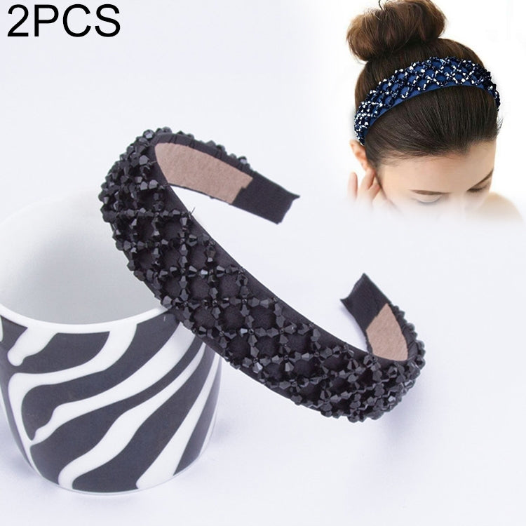 2 PCS Women Simple Wide-brimmed Crystal Beaded Headband