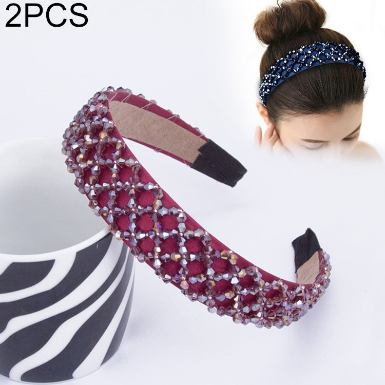 2 PCS Women Simple Wide-brimmed Crystal Beaded Headband