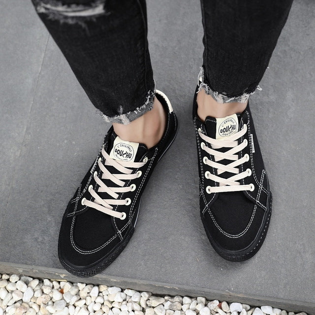 Wild Student Sneakers Trendy Casual Canvas Shoes, Size:39(Black)