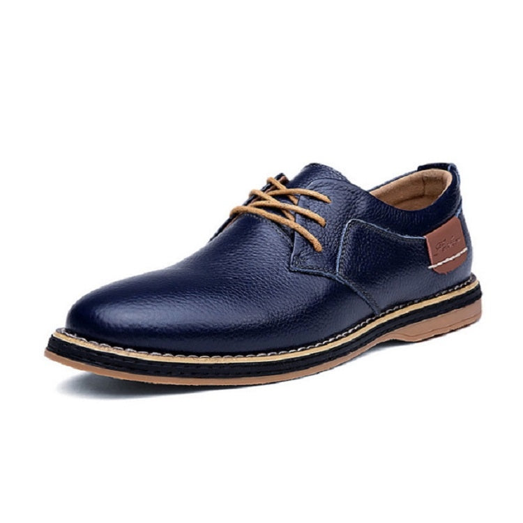 Autumn Men Business Casual Shoes Breathable Leather Shoes, Size:44(Blue)