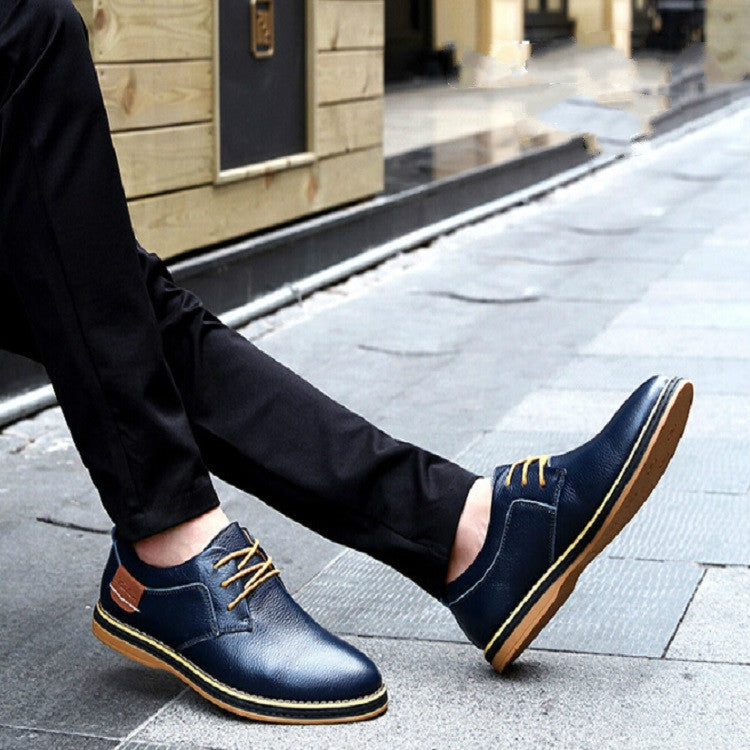 Autumn Men Business Casual Shoes Breathable Leather Shoes, Size:44(Blue)