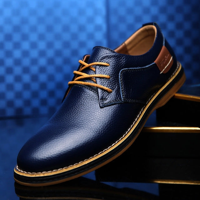 Autumn Men Business Casual Shoes Breathable Leather Shoes, Size:44(Blue)
