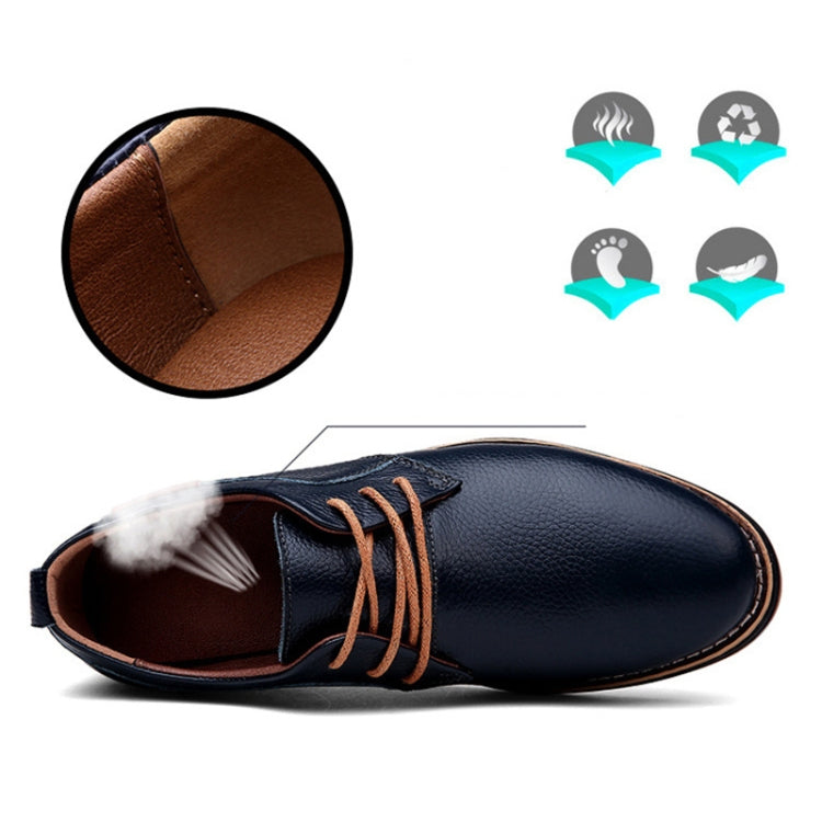Autumn Men Business Casual Shoes Breathable Leather Shoes, Size:44(Blue)