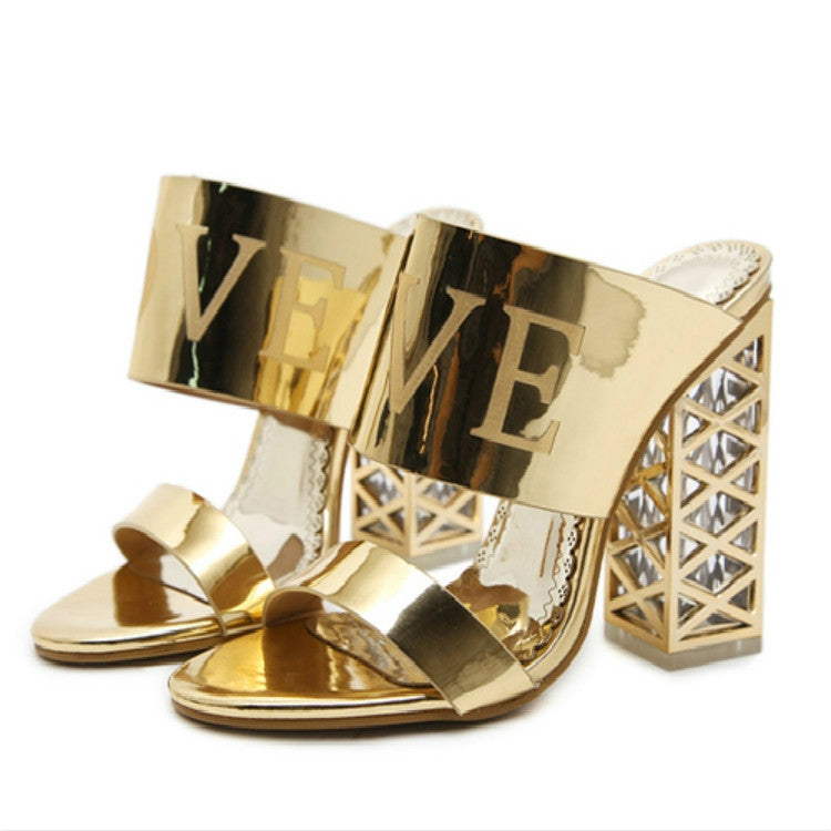 Crystal Thick With High Heel Sandals Fish Mouth Women Shoes, Shoe Size:35(Gold)