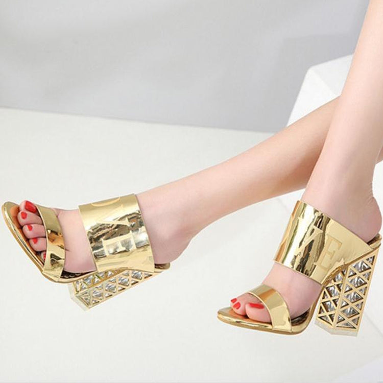 Crystal Thick With High Heel Sandals Fish Mouth Women Shoes, Shoe Size:35(Gold)