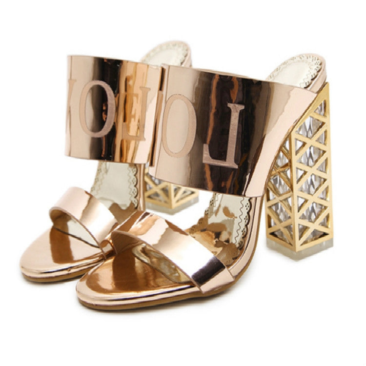 Crystal Thick With High Heel Sandals Fish Mouth Women Shoes, Shoe Size:38(Champagne)