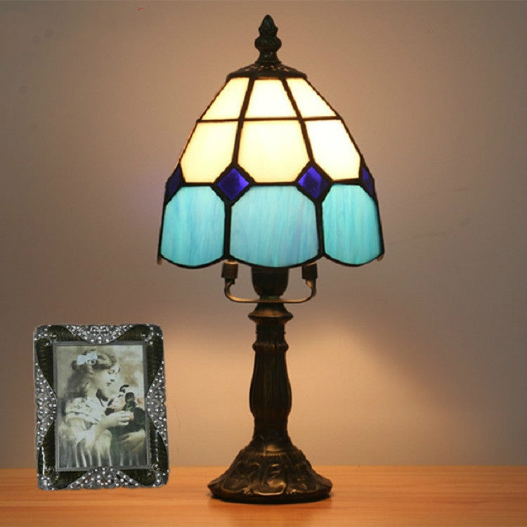 Vintage Church Glass Bedside Bedroom Living Room Bar Cafe Decoration Small Table Lamp, Style:Resin Base
