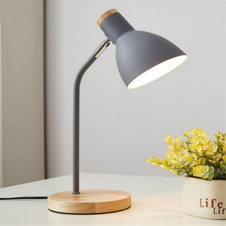 E27 Button Switch Wood Table Lamp Metal Shade Desk Light Bedside Reading Book Light Home Decor, Light Source:Normal Bulb