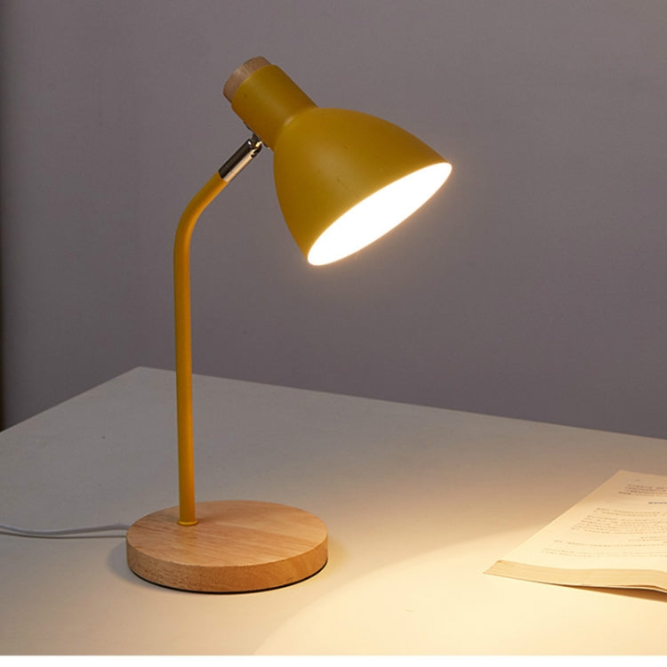 E27 Button Switch Wood Table Lamp Metal Shade Desk Light Bedside Reading Book Light Home Decor, Light Source:9W Led White Light