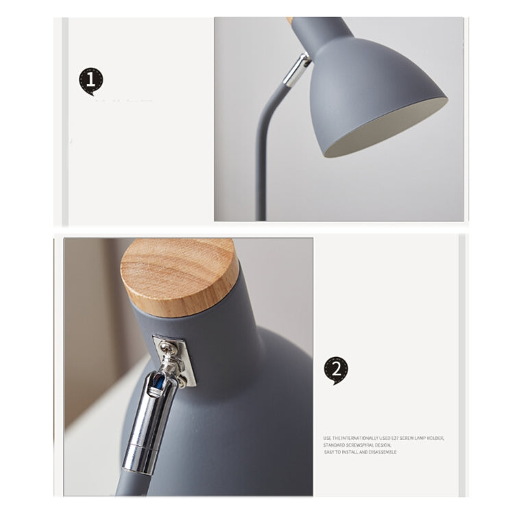 E27 Button Switch Wood Table Lamp Metal Shade Desk Light Bedside Reading Book Light Home Decor, Light Source:9W Led White Light