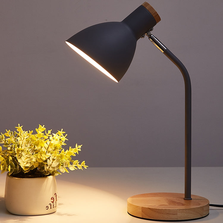 E27 Button Switch Wood Table Lamp Metal Shade Desk Light Bedside Reading Book Light Home Decor, Light Source:9W Led White Light