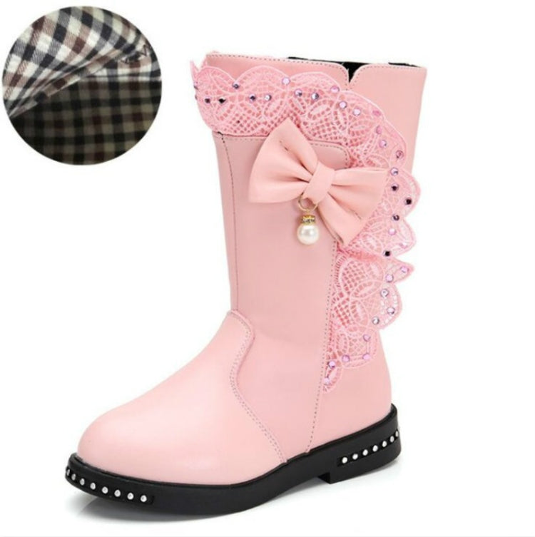 Winter Children High Bow Tie Skirt Boots, Size:30, Color:Pink
