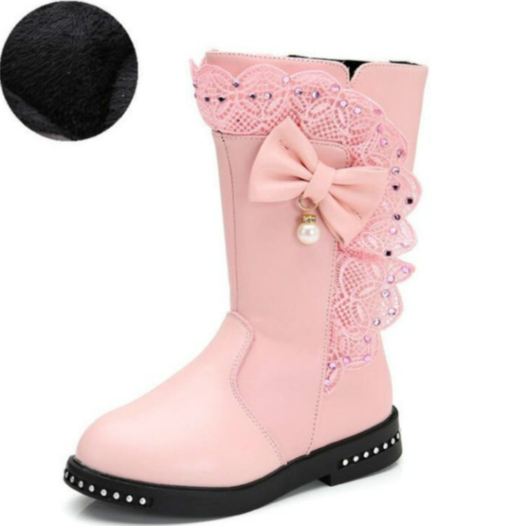 Winter Children High Bow Tie Skirt Boots, Size:30, Color:Pink Thin Cotton