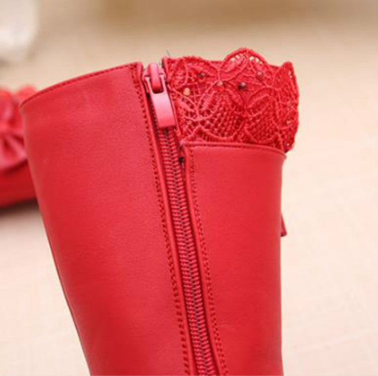 Winter Children High Bow Tie Skirt Boots, Size:38, Color:Pink Thick Cotton