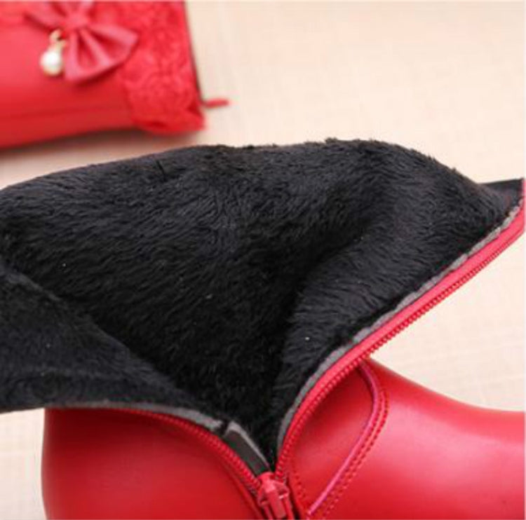 Winter Children High Bow Tie Skirt Boots, Size:35, Color:Red