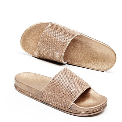 Rhinestone Women Slippers Bling Beach Slides, Size:37