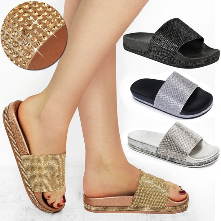 Rhinestone Women Slippers Bling Beach Slides, Size:37