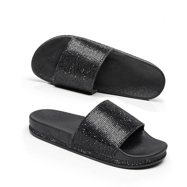 Rhinestone Women Slippers Bling Beach Slides, Size:37