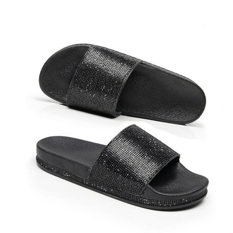 Rhinestone Women Slippers Bling Beach Slides, Size:37