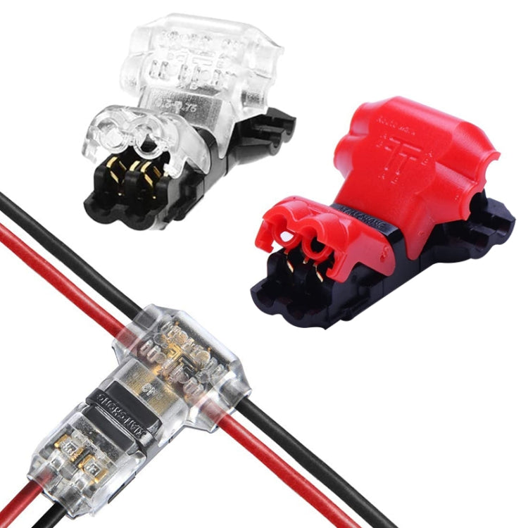 5PCS Peel-free Quick Connector Two-core T-type 2-wire Stripping Terminal Block, Random Color Delivery