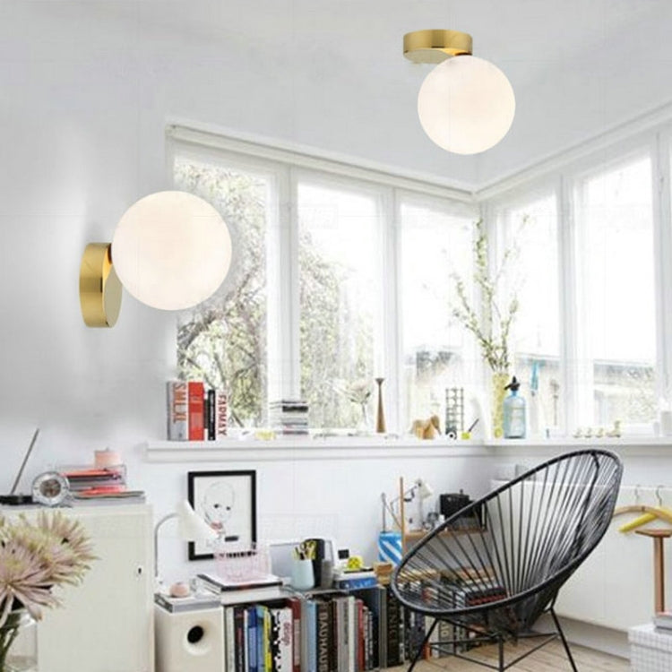 Modern Glass Ball Led Wall Lamp Bedroom Mirror Light Fixtures Indoor Bedside Lamp, Light Source:Without Light Bulb(Copper+20cm White Glass Shade)